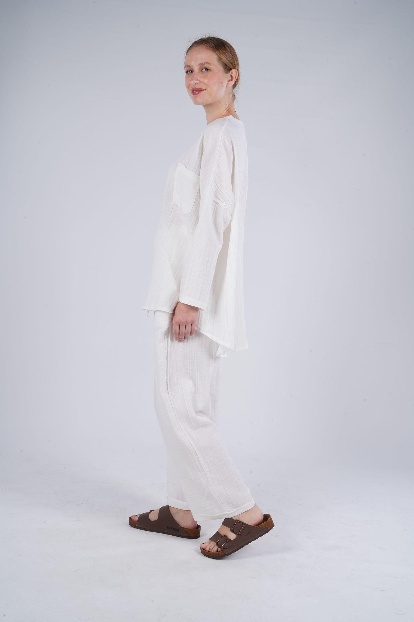 Oversized Muslin Suit Trouser & Top - White
