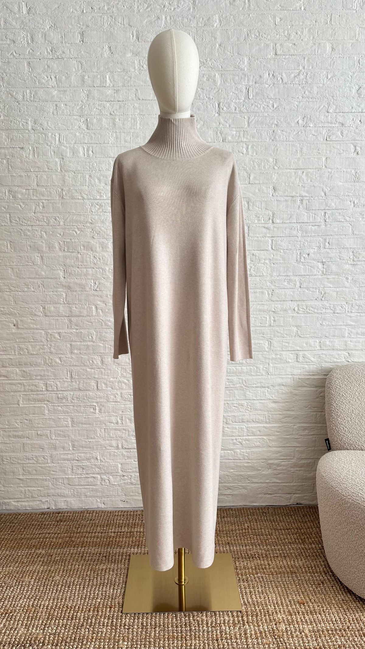 Premium Long Jumper Dress-Beige