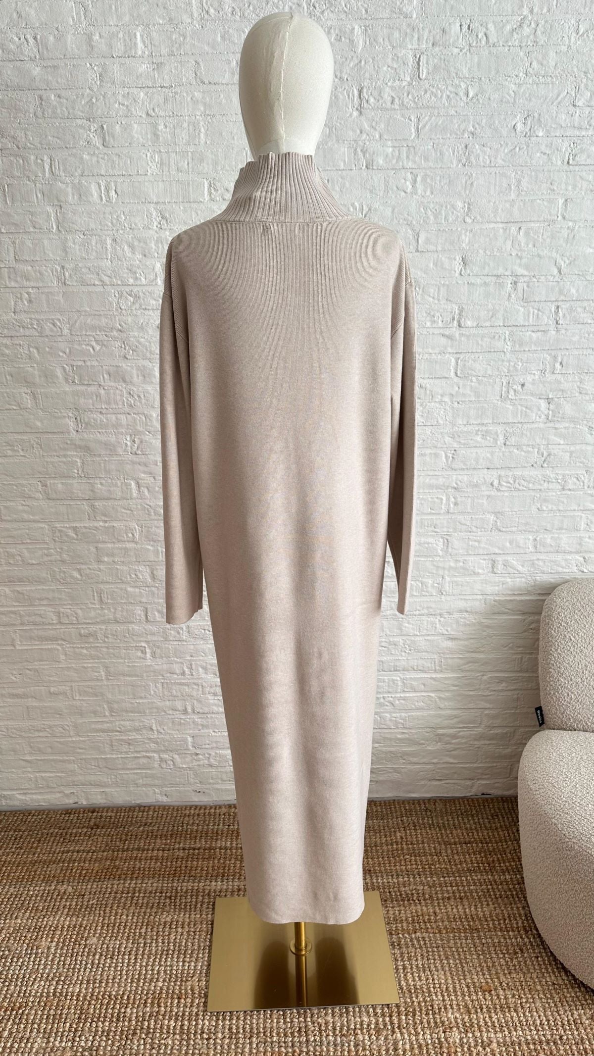 Premium Long Jumper Dress-Beige