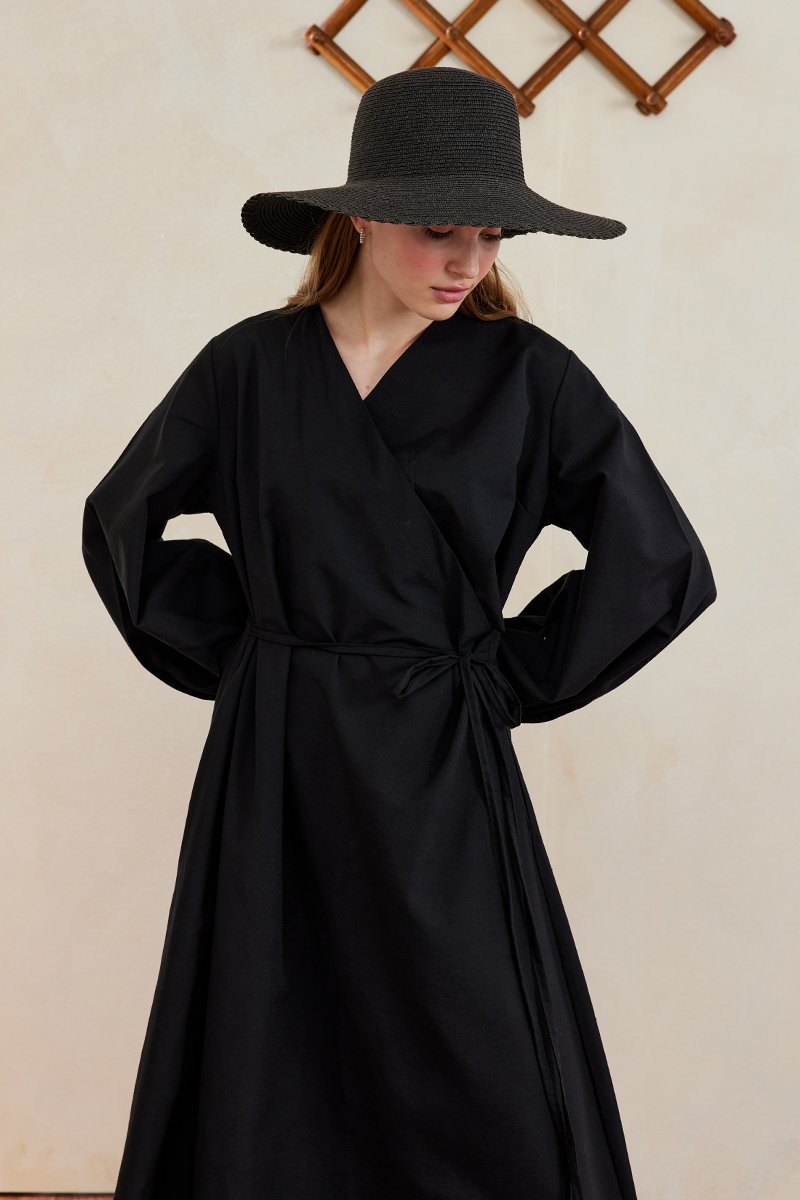 Black Kimono Cotton Dress - Modest Dress