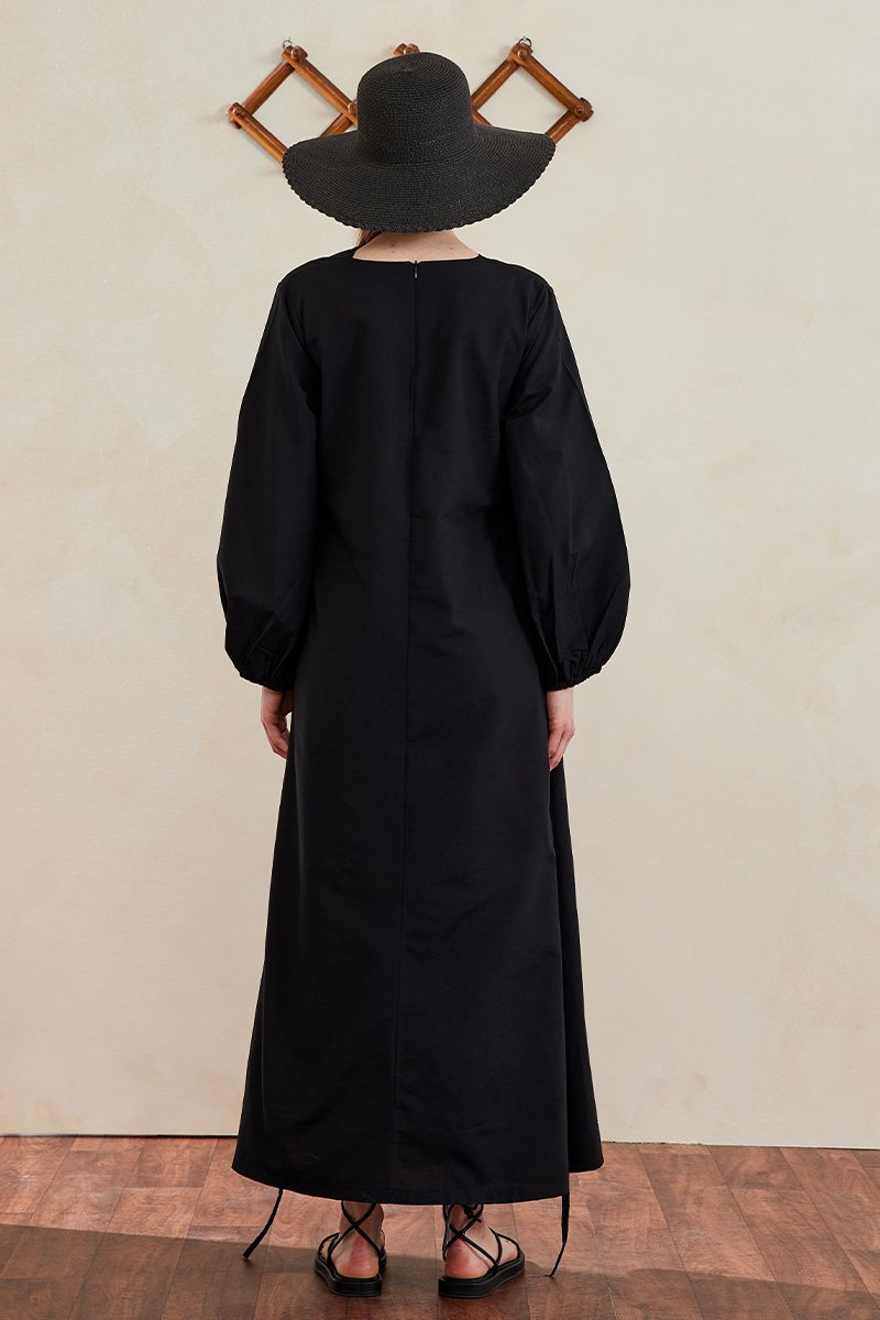 Black Kimono Cotton Dress - Modest Dress