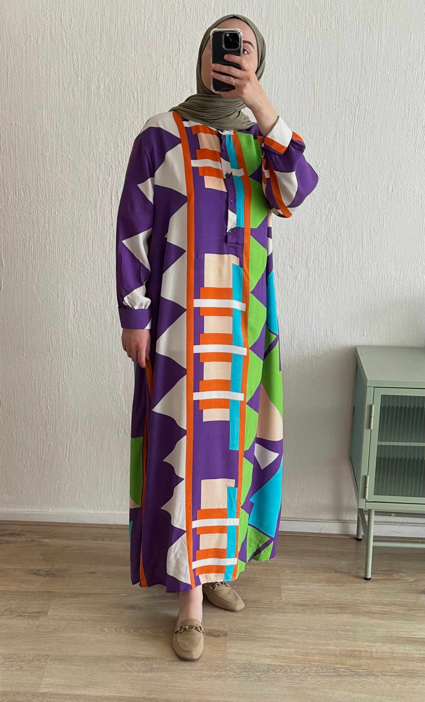 Abstract Color Block Long Dress - Purple